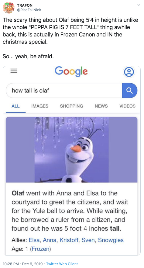 how tall is olaf